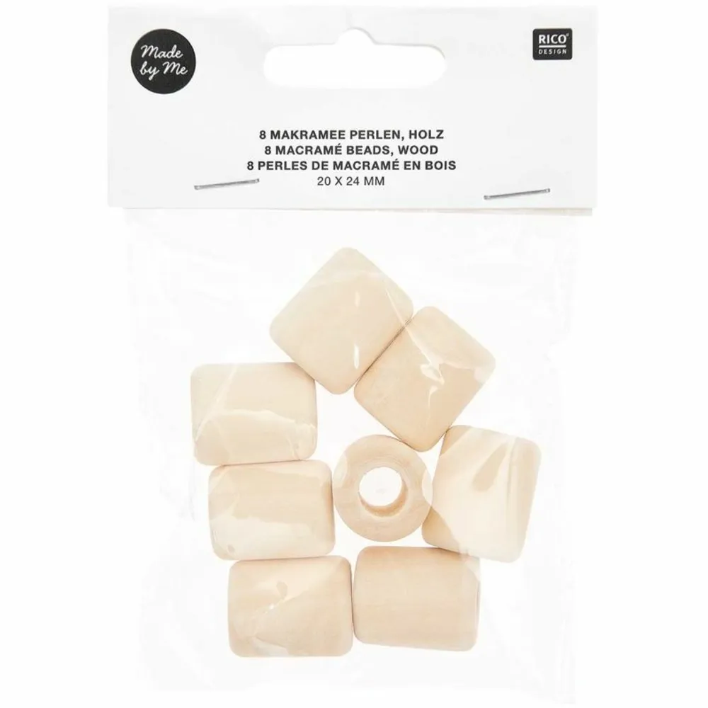 8 perles cylindriques - bois nature - 24 mm