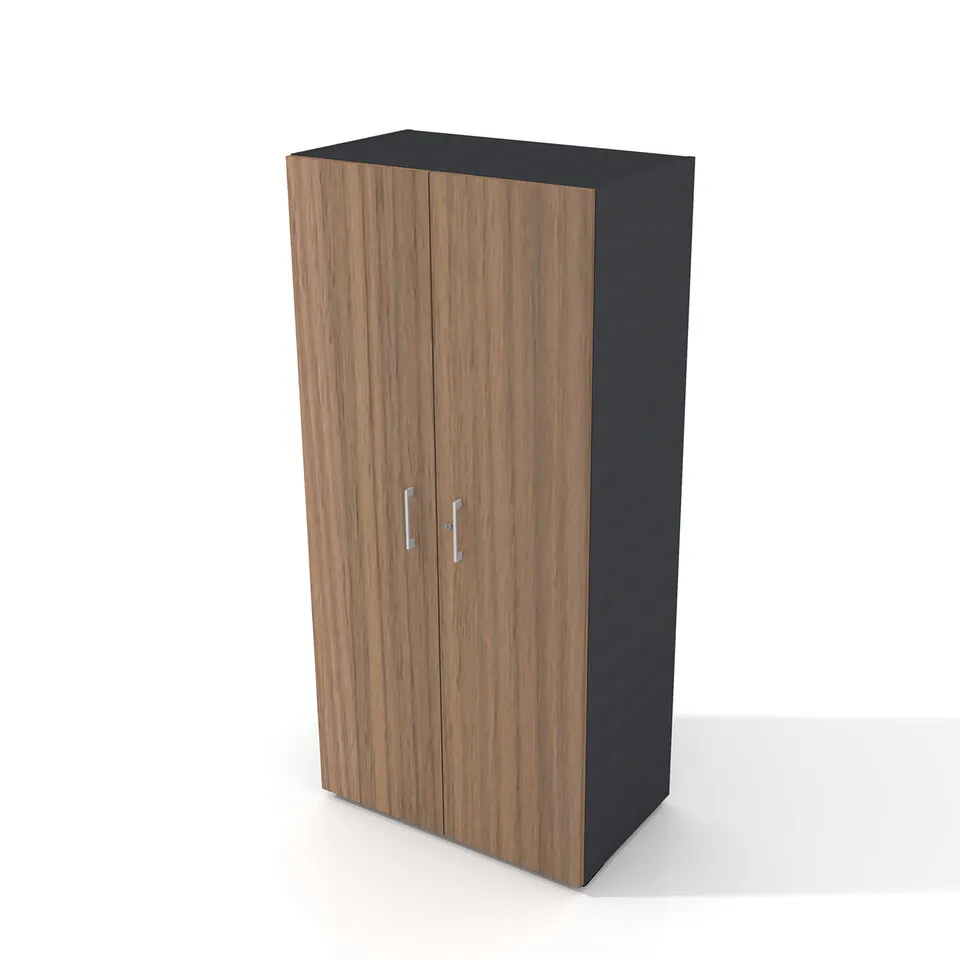 Armoire placage bois/mélaminé Epure Manager - h. 172 x l. 80 cm - 4 tablettes métalliques - portes battantes 