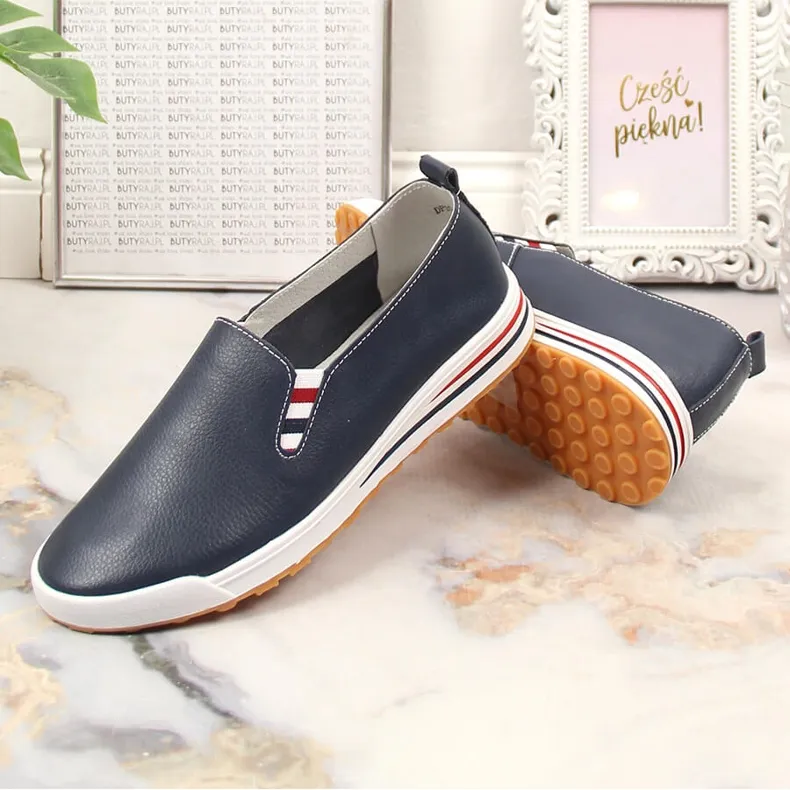 Baskets à enfiler pour femmes en cuir bleu marine Filippo DP3510/23