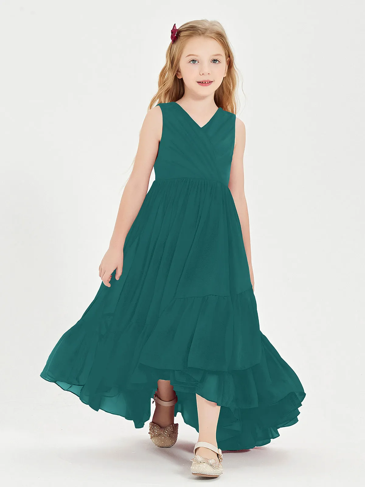 Boho Robes de Demoiselles d'Honneur Junior à Jupe en Cascade Paon
