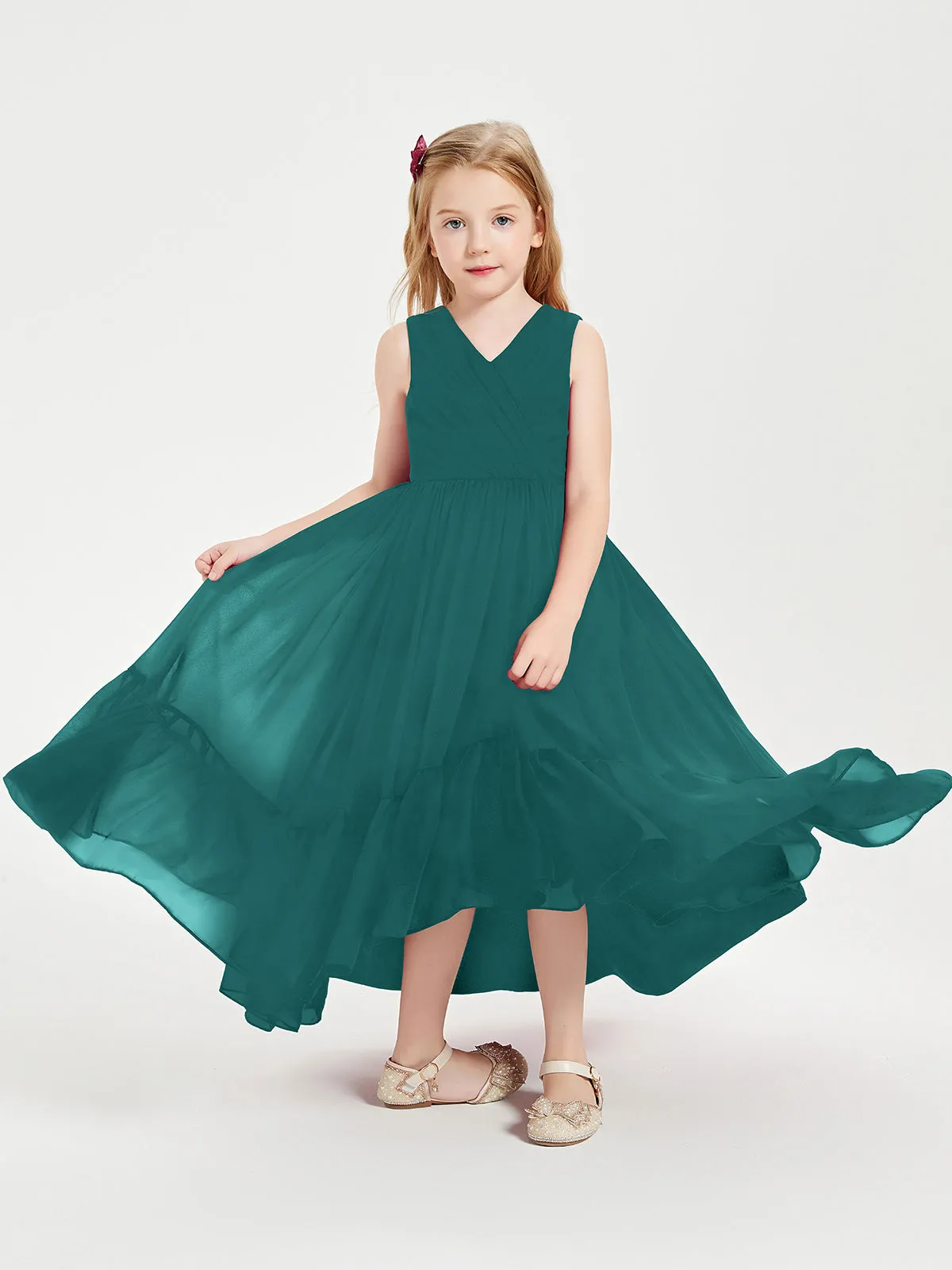Boho Robes de Demoiselles d'Honneur Junior à Jupe en Cascade Paon