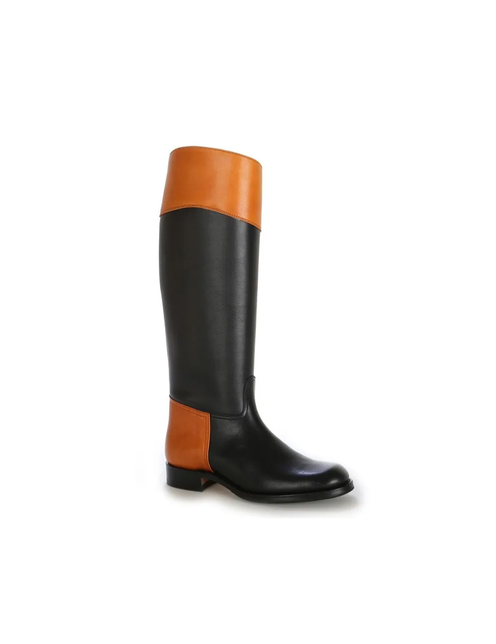 Bottes cavalières noires cuir bicolore