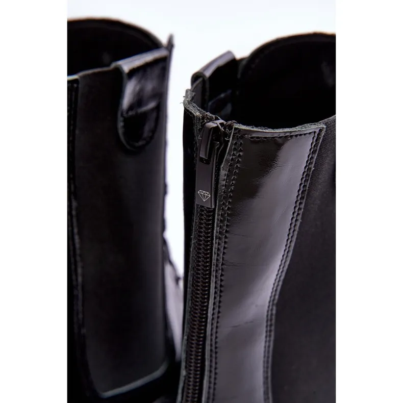 Bottines de travail à lacets en cuir pour femmes noires Nicole 2836 le noir