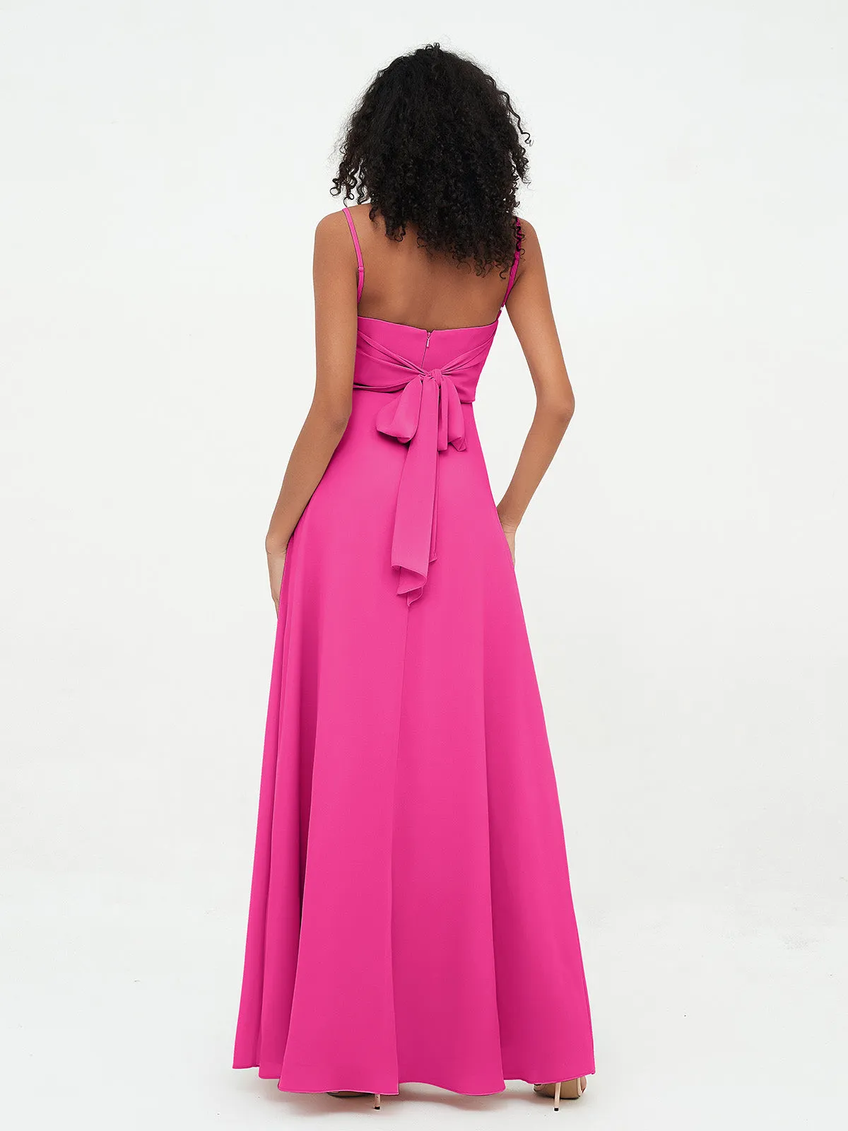Bretelles Spaghetti Robes en Mousseline avec Col en Cœur Fuchsia Grande Taille