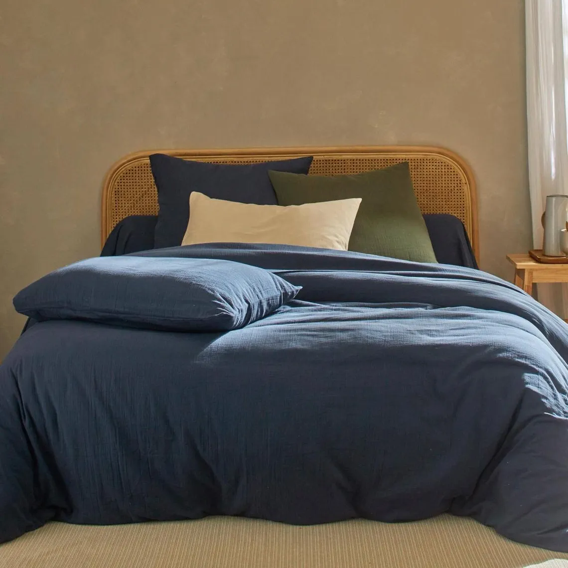 Drap-housse bleu denim en Double gaze de coton 90x190  | 3 Suisses