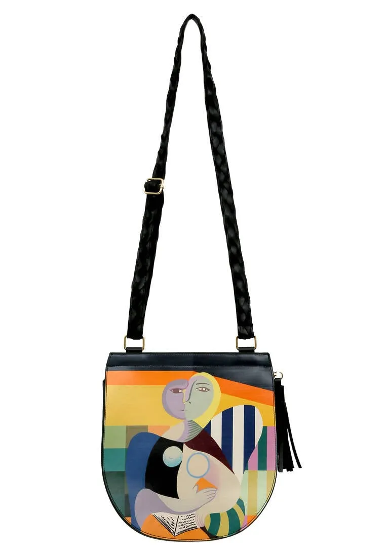 Femme Cuir Vegan Noir Sac d'épaule - Book Club Motif