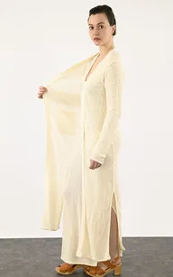 Gilet long Parina crochet écru Notshy - La Canadienne - Gilets / ponchos / capes Textile Ecru