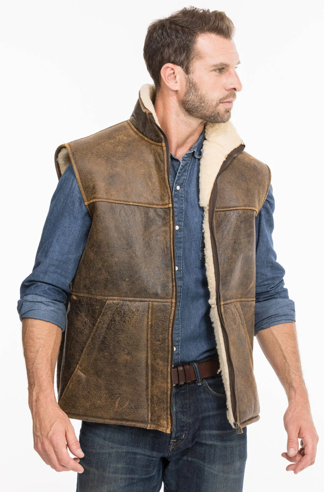Gilets sans manches mouton marron vieilli
