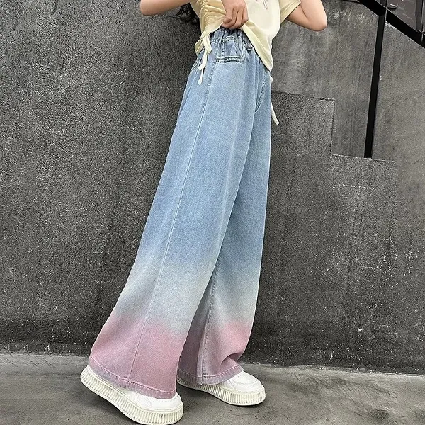 Jeans Tencel à jambes larges pour adolescentes, pantalons pour enfants, vêtements d'extérieur pour enfants, vêtements longs