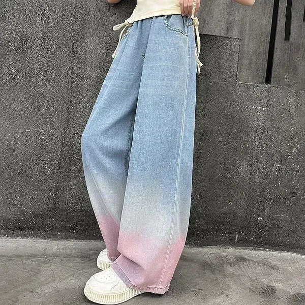 Jeans Tencel à jambes larges pour adolescentes, pantalons pour enfants, vêtements d'extérieur pour enfants, vêtements longs