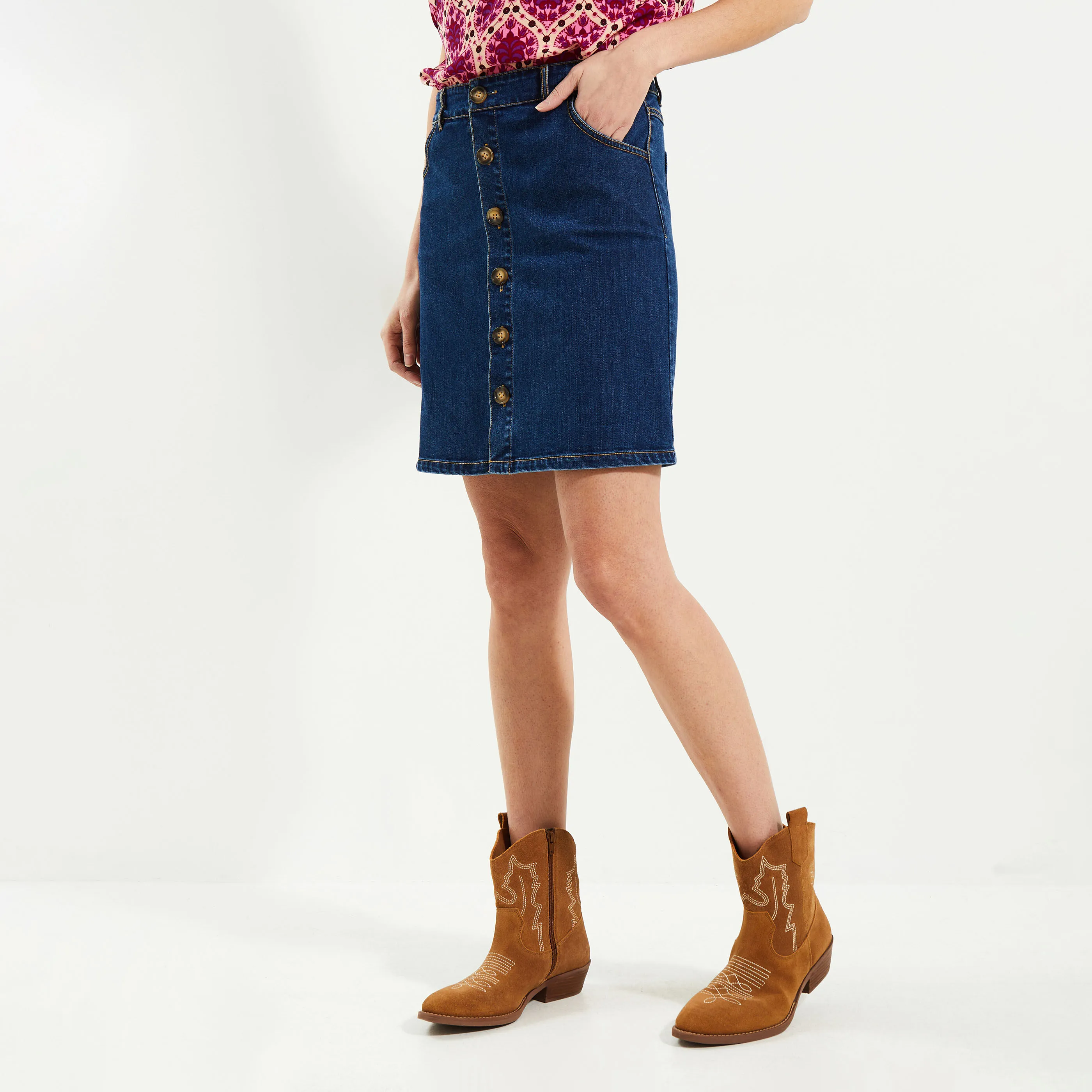 Jupe denim boutonnée femme
