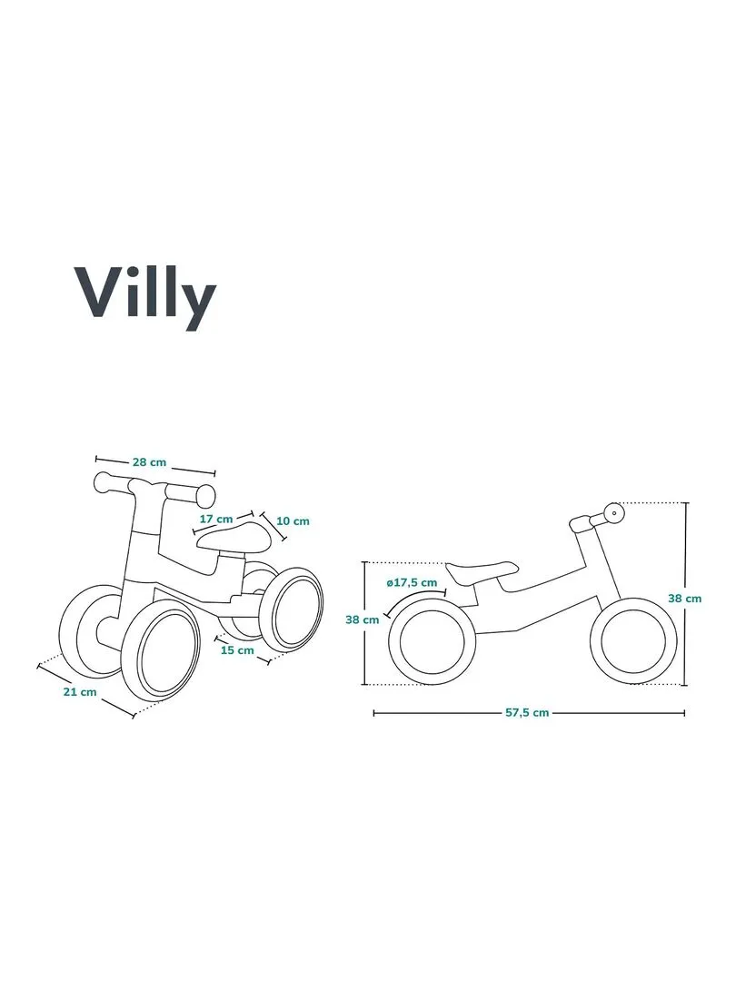 LIONELO Villy - Vélo enfant - 4 Roues - Amorti à l'Avant - Siège Ergonomique - Gris Marron