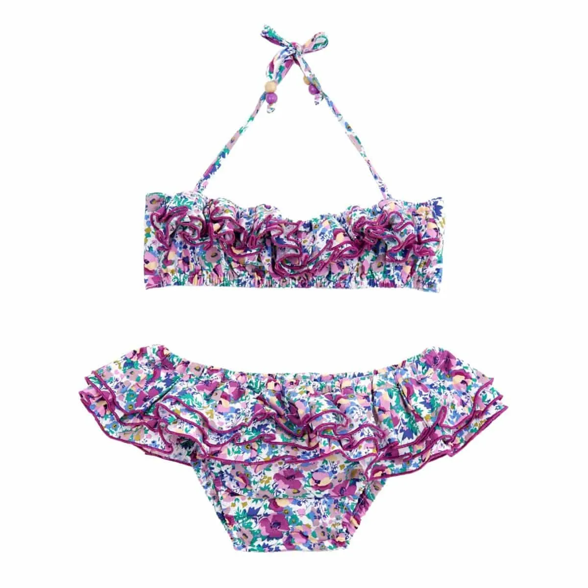 Maillot de Bain 2 Pièces Fille | Fleuri Violet & Bleu | SWAN