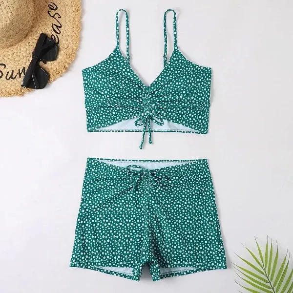 Maillot de bain imprimé floral, taille haute, soutien-gorge push up, bikini, boxer, pour femmes, vêtements de plage, 2023