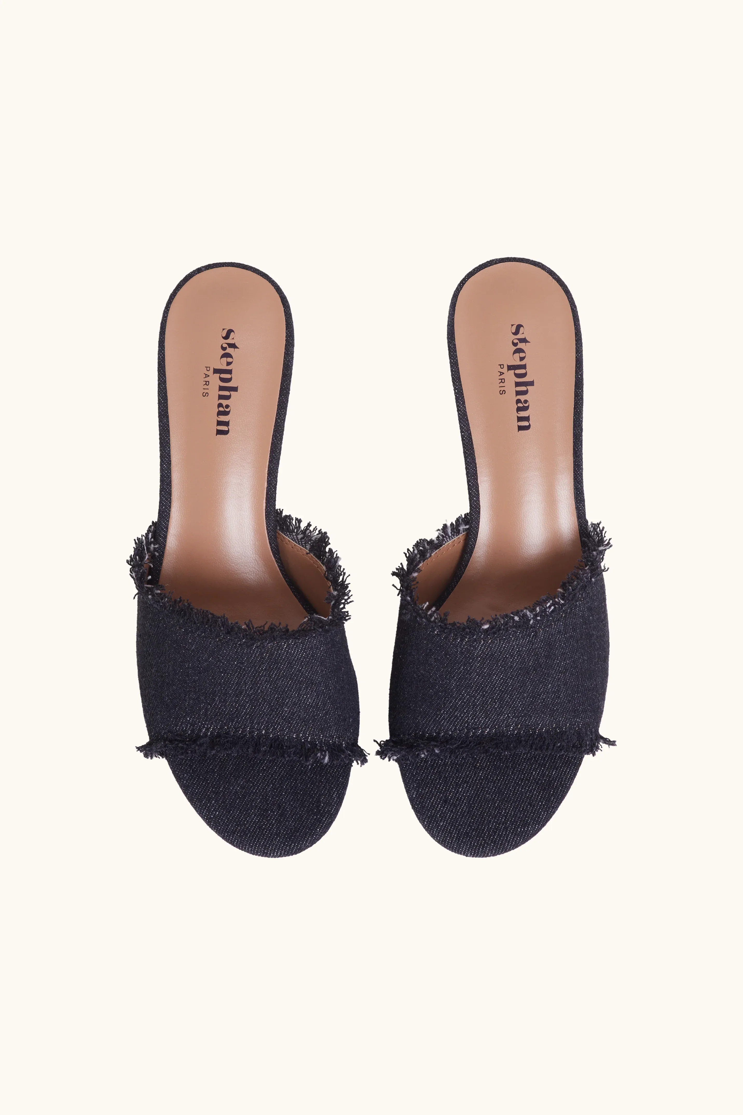 Mules à talon en dénim noir