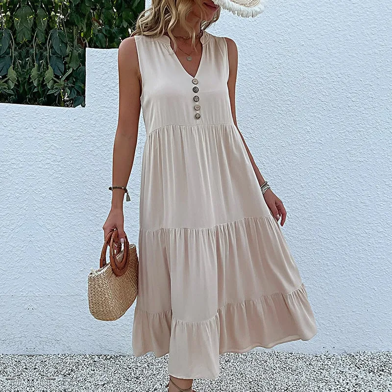 Océane | Soldes d'été - Robe à col en V confortable et respirante