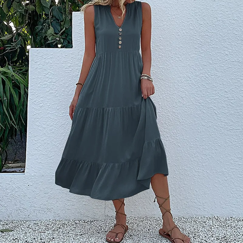 Océane | Soldes d'été - Robe à col en V confortable et respirante