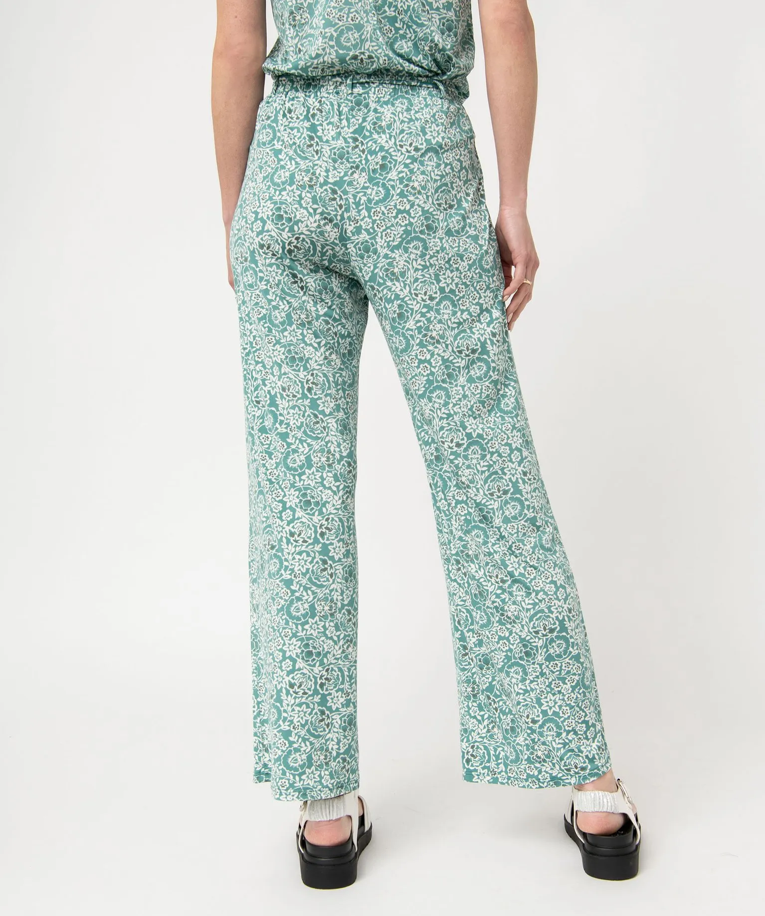 pantalon imprime en maille extensible avec ceinture elastiquee femme imprime pantalons