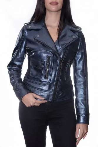 Perfecto cuir femme LADC Georgia Antik Metal Blue