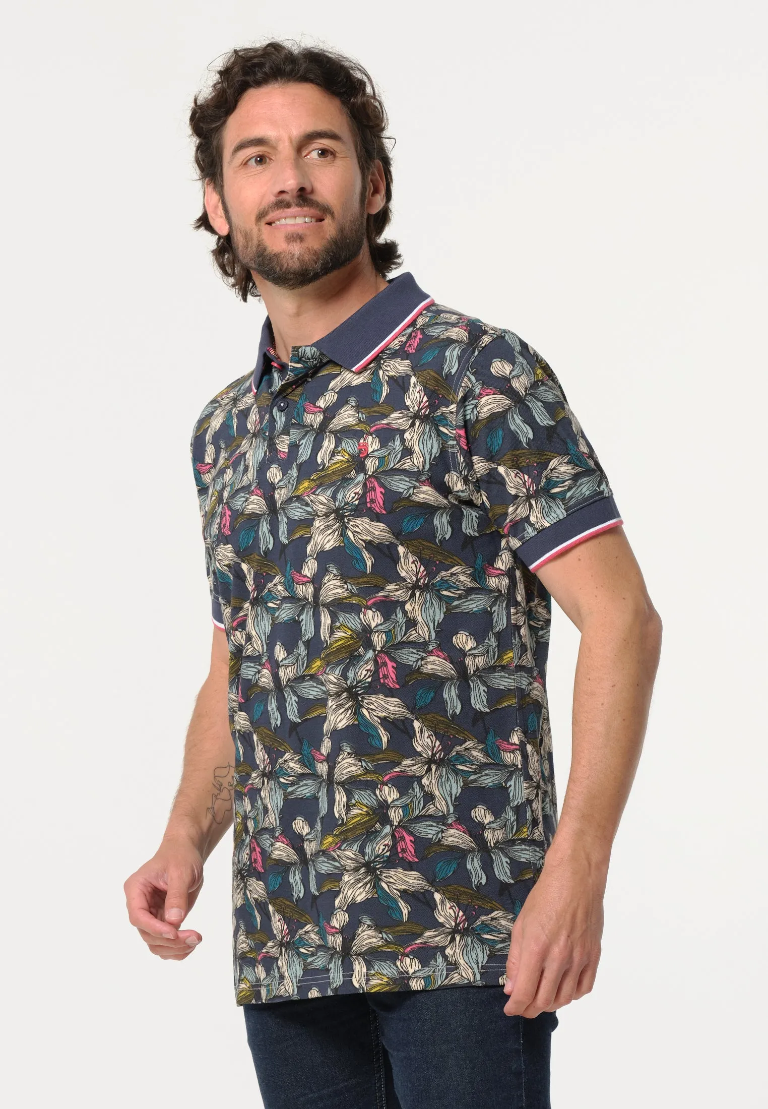 Polo homme bleu marine végétal