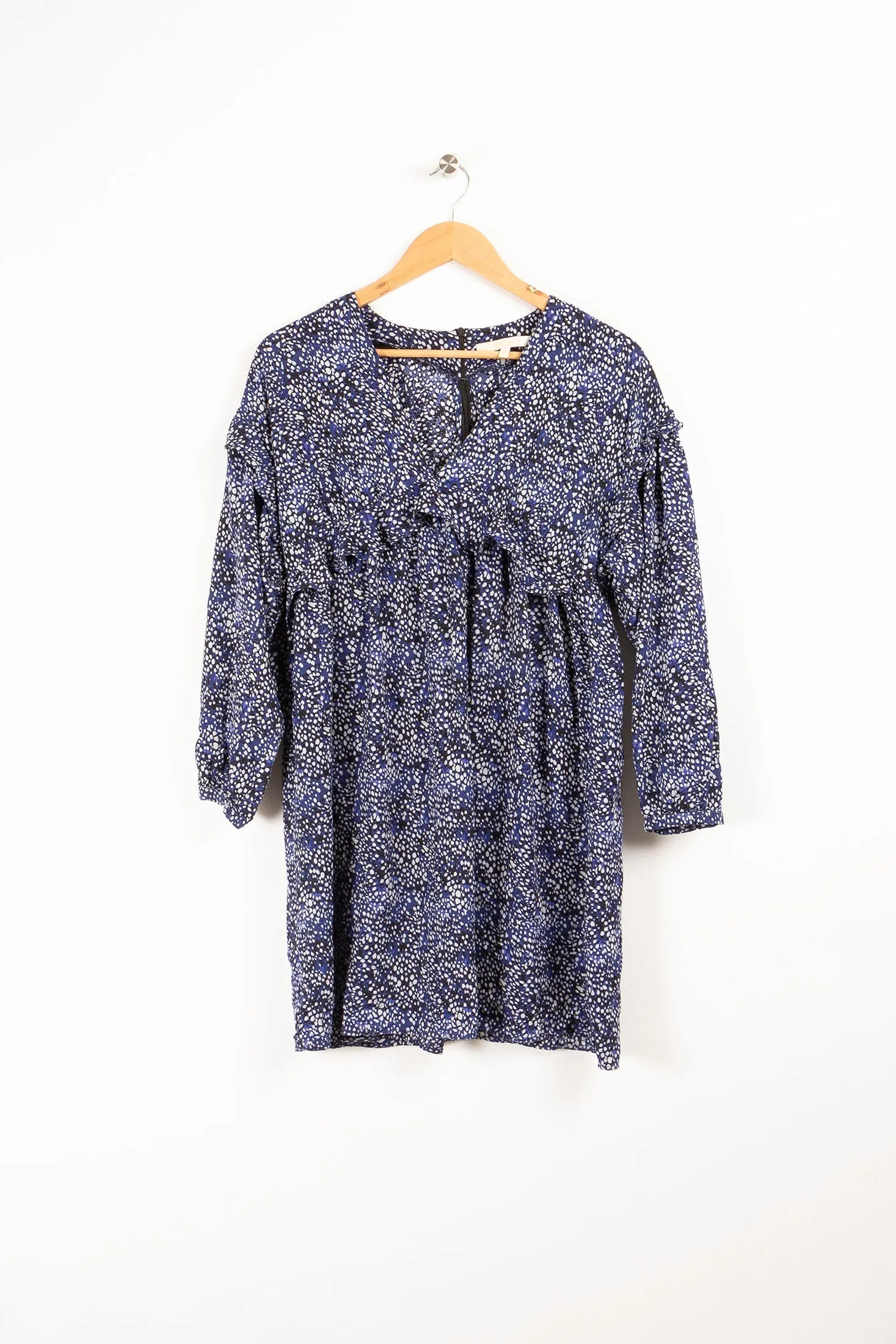 Robe courte à motifs à pois bleus, noirs et blancs - S / 36