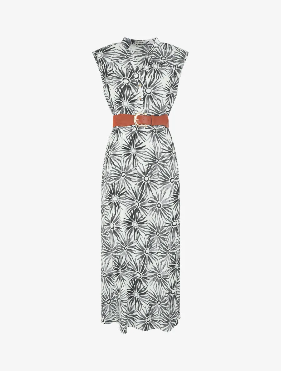Robe évasée à boutons imprimé fleuri - Noir