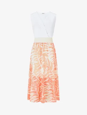 Robe longue bi-matière sans manches imprimé végétal