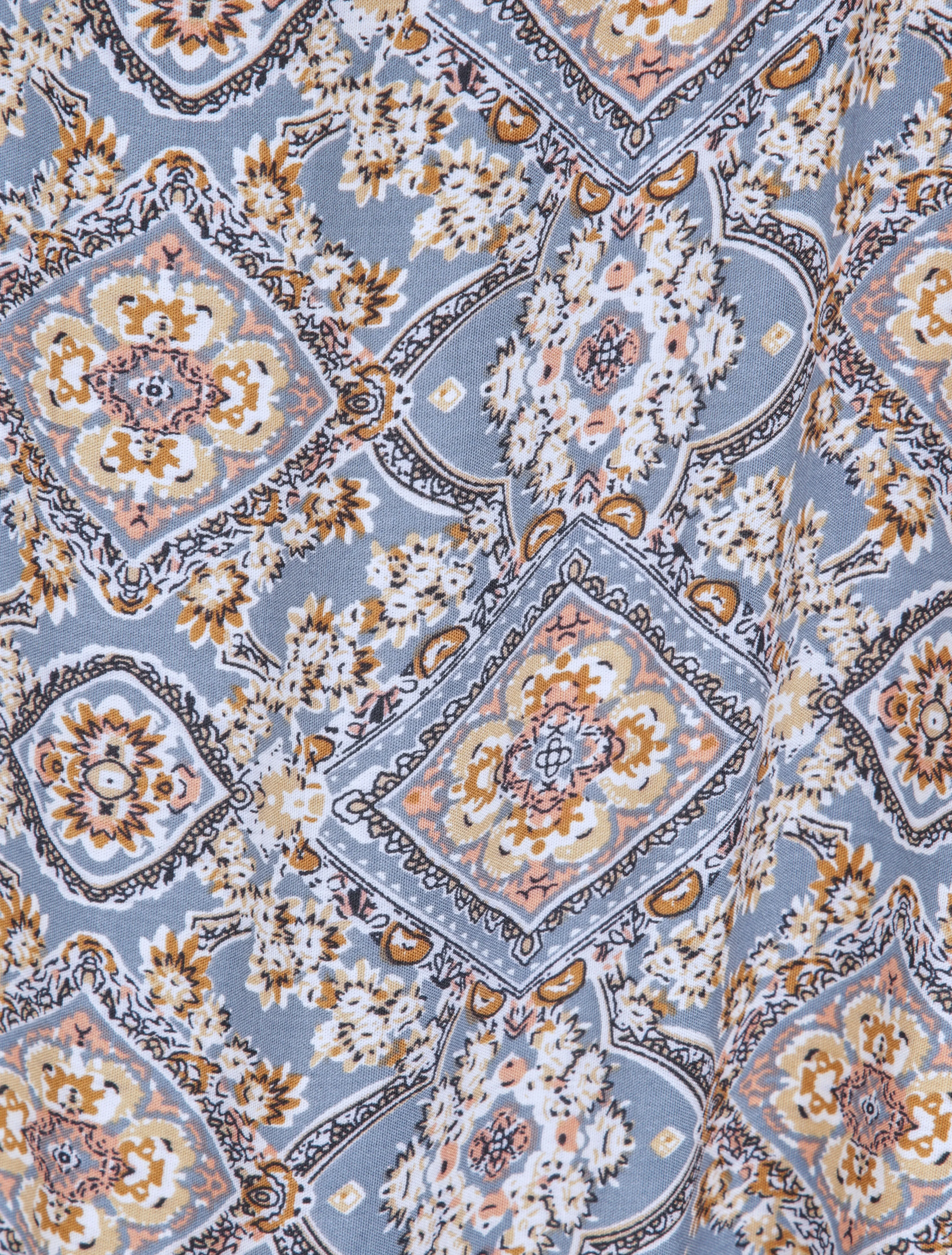 Robe longue imprimée baroque et détail brodé - Bleu