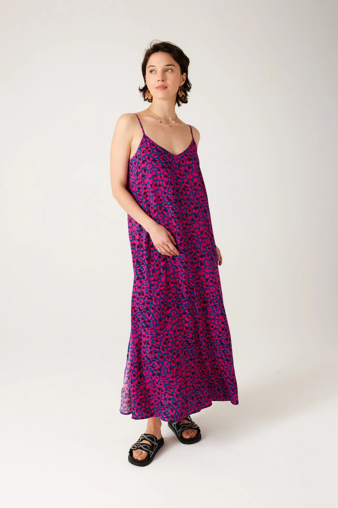 Robe longue à bretelles - Imprimé rose