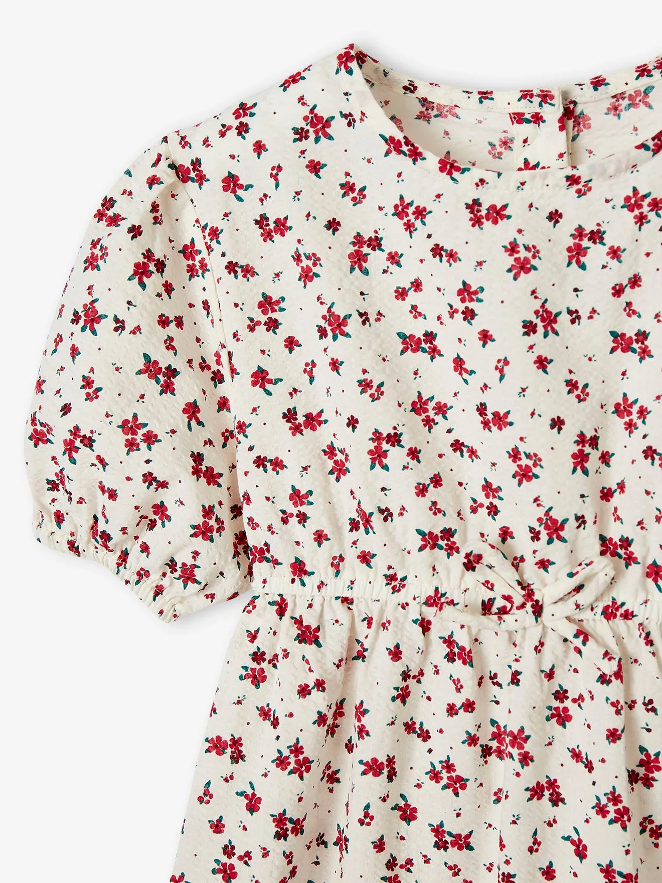 Robe à volant fille manches 3/4 corail - Vertbaudet
