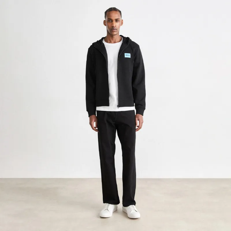 SWEAT ZIPPÉ HUGO DAPLE212 EN MOLLETON DE COTON NOIR AVEC PATCH LOGO BLEU