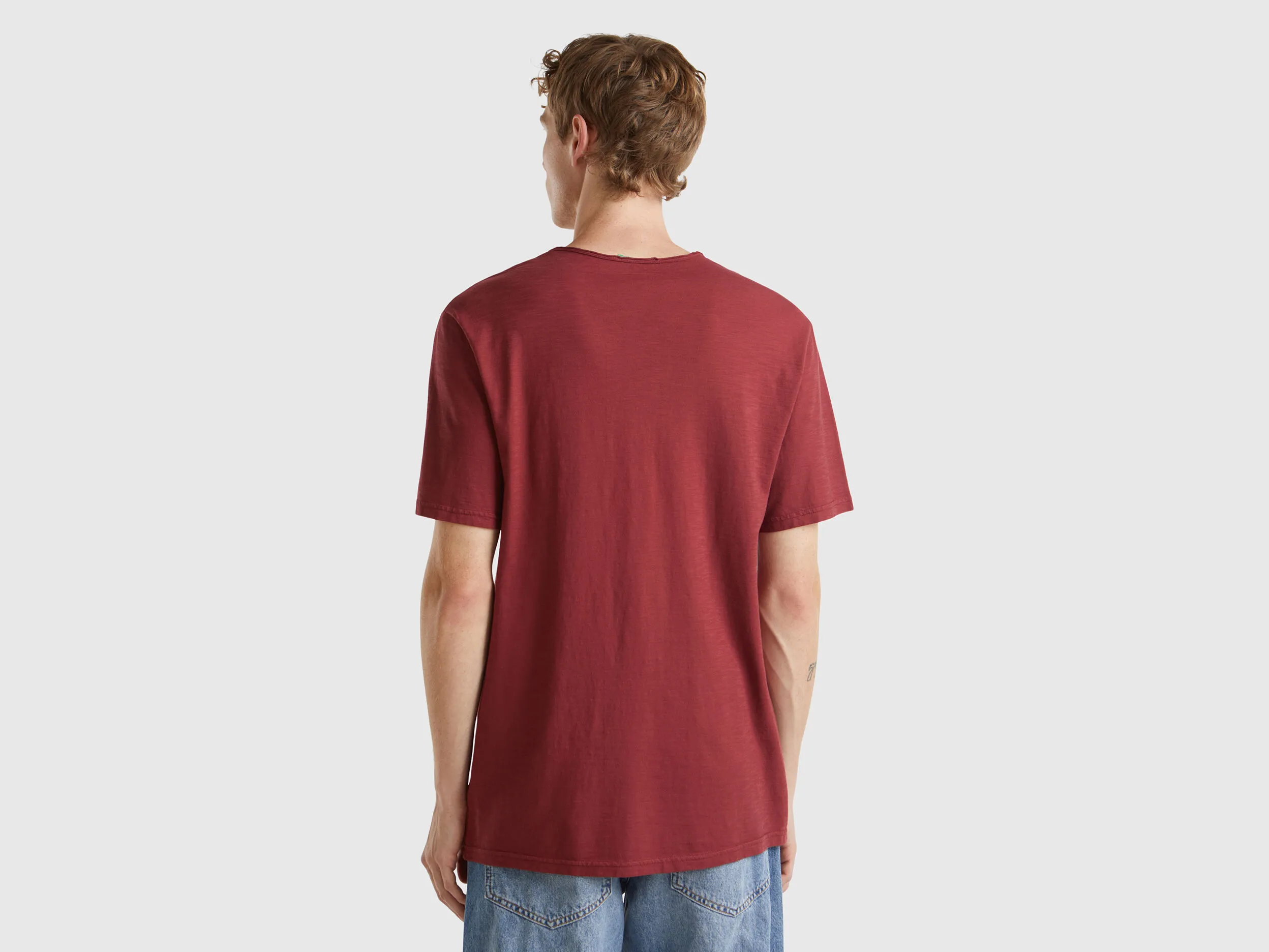 T-shirt bordeaux en coton flammé