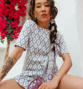 T-shirt en jersey tissé Femme - Imprimé bleu
