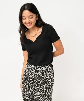 tee-shirt manches courtes en maille gaufree femme noir t-shirts manches courtes