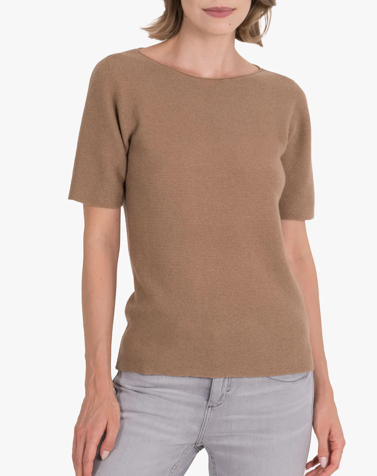 Top Manches Courtes et Col Rond en Cachemire Femme