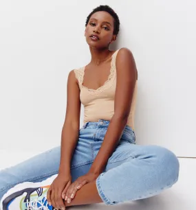 Top à bretelles en dentelle - Saumon